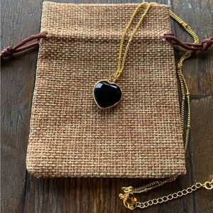 Black Onyx Heart Necklace Onyx Necklace Gold Plated Onyx Jewelry